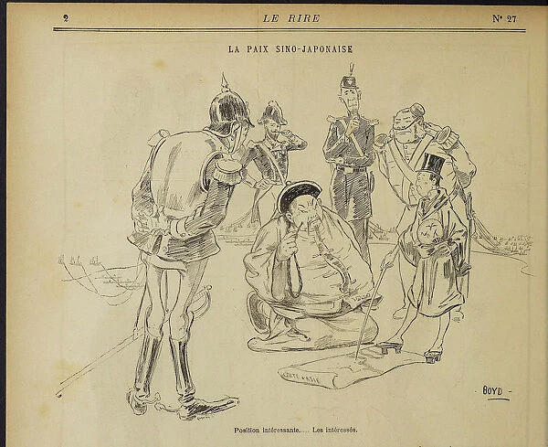 La paix sino-japonaise, Position interessante. Les interesses. From: Le Rire, May 11, 1895, 1895