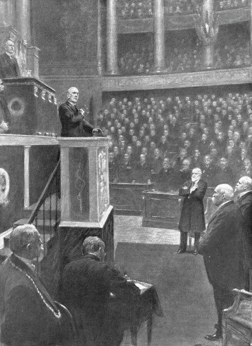 Framed Print : La Paix Victorieuse; La reception de M Wilson a la Chambre Francais: Le president Wilson... 1919. Creator: Unknown Framed Print : La Paix Victorieuse; La reception de M Wilson a la Chambre Francais: Le president Wilson... 1919. Creator: Unknown