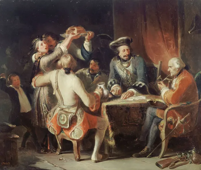 Framed Print : La Partie de cartes, early 19th century. Creator: Nicolas-Toussaint Charlet Framed Print : La Partie de cartes, early 19th century. Creator: Nicolas-Toussaint Charlet