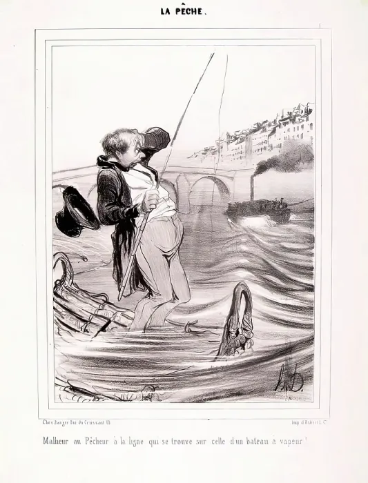 Framed Print : La Peche. Malheur au Pecheur a la ligne...1840. Creator: Honore Daumier Framed Print : La Peche. Malheur au Pecheur a la ligne...1840. Creator: Honore Daumier