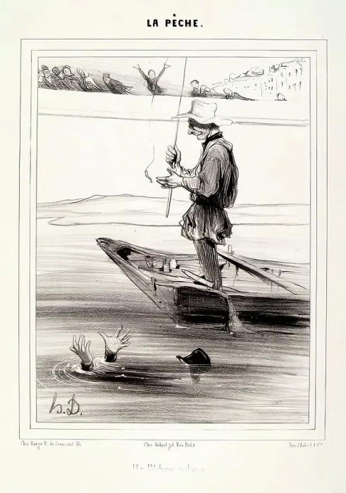 Framed Print : La Peche. Un Pecheur Endurci, 1840. Creator: Honore Daumier Framed Print : La Peche. Un Pecheur Endurci, 1840. Creator: Honore Daumier
