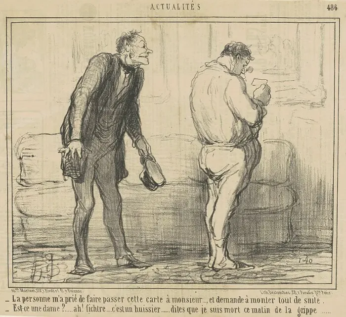 Framed Print : La personne... demande a monter tout de suite... 19th century. Creator: Honore Daumier Framed Print : La personne... demande a monter tout de suite... 19th century. Creator: Honore Daumier