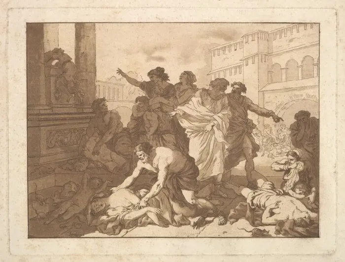 Framed Print : La Peste chez les Philistins (Plague Among the Philistines), in an album containing R Framed Print : La Peste chez les Philistins (Plague Among the Philistines), in an album containing R