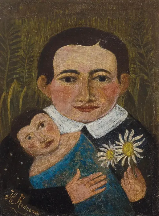 Framed Print : La petite fille à la poupée et aux deux marguerites (The little girl with the doll and... c.1890. Creator: Rousseau, Henri Julien Félix (1844-1910) Framed Print : La petite fille à la poupée et aux deux marguerites (The little girl with the doll and... c.1890. Creator: Rousseau, Henri Julien Félix (1844-1910)