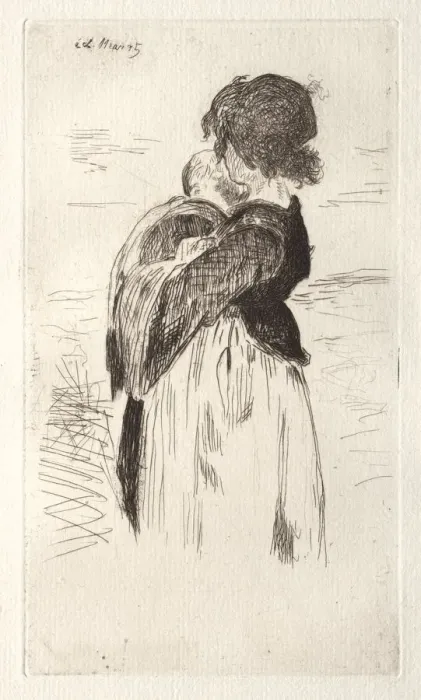 Framed Print : La petite fille tenant un bebe. Creator: Edouard Manet (French, 1832-1883) Framed Print : La petite fille tenant un bebe. Creator: Edouard Manet (French, 1832-1883)