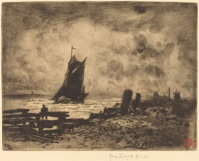 Framed Print : La Petite Marine - Souvenir de Medway, 1879. Creator: Felix Hilaire Buhot Framed Print : La Petite Marine - Souvenir de Medway, 1879. Creator: Felix Hilaire Buhot