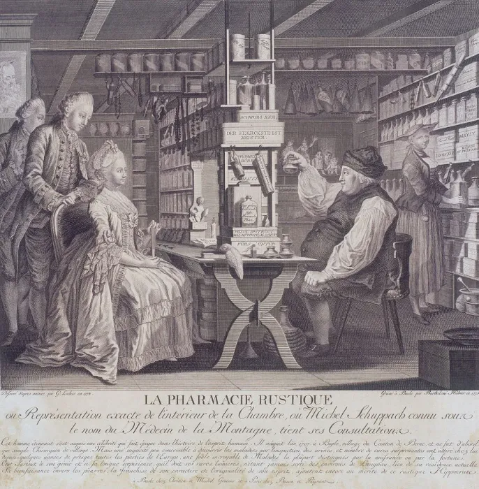 Framed Print : La Pharmacie Rustique, c1775. Artist: Barthelemi Hubner Framed Print : La Pharmacie Rustique, c1775. Artist: Barthelemi Hubner