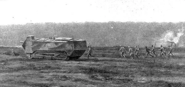 De la Picardie au Chemin des Dames; un char d'assaut au milieu d'une vague d'infanterie, 1918. Creator: Unknown