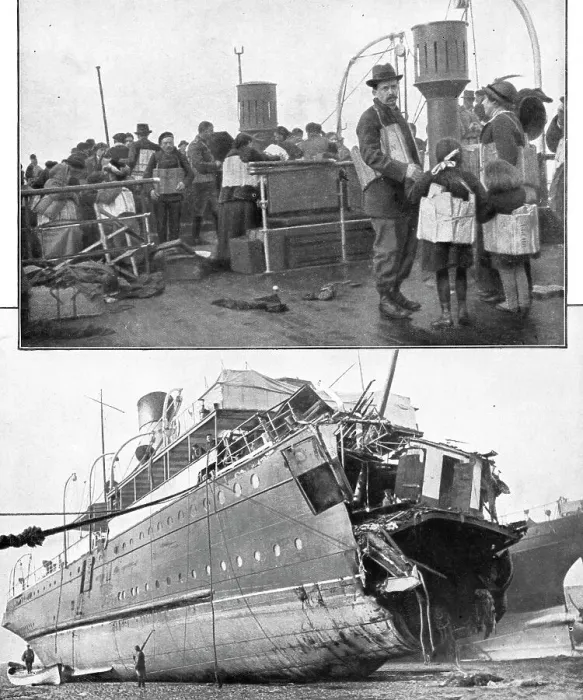 Framed Print : La piraterie sous-marine; Le torpillage du Sussex, le 24 mars 1916. En haut, les passagers a bord, Creator: Unknown Framed Print : La piraterie sous-marine; Le torpillage du Sussex, le 24 mars 1916. En haut, les passagers a bord, Creator: Unknown