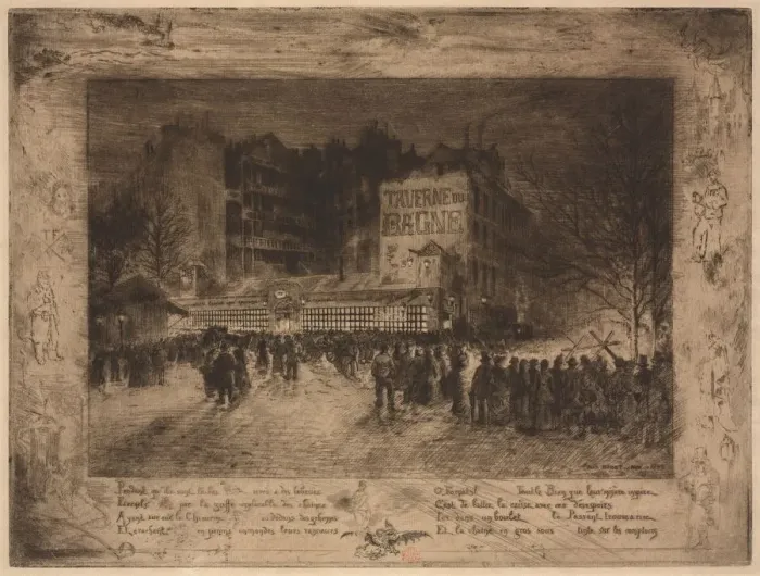 Framed Print : La Place des Martyrs et la Taverne du Bagne, 1885. Creator: Felix Hilaire Buhot (French Framed Print : La Place des Martyrs et la Taverne du Bagne, 1885. Creator: Felix Hilaire Buhot (French