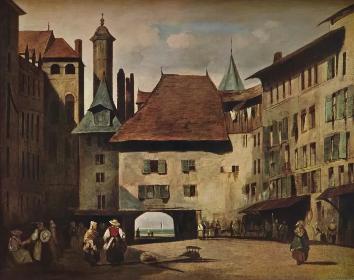Framed Print : La Place du Molard, Geneva, c1830. Artist: Richard Parkes Bonington Framed Print : La Place du Molard, Geneva, c1830. Artist: Richard Parkes Bonington