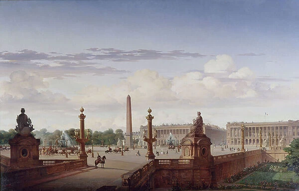 La place de la Concorde, vue de la terrasse du bord de l'eau ; le roi Louis-Philippe... 1846. Creator: Jean-Charles Geslin