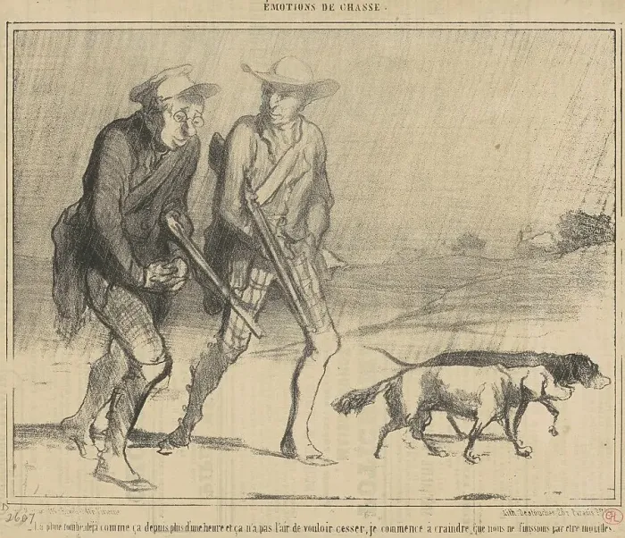 Framed Print : La pluie tombe déja comme ça depuis... 19th century. Creator: Honore Daumier Framed Print : La pluie tombe déja comme ça depuis... 19th century. Creator: Honore Daumier