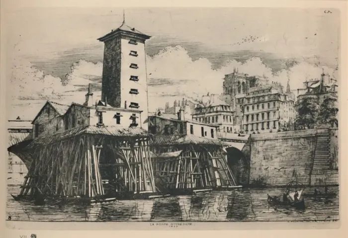Framed Print : La Pompe Notre-Dame (9th State, 6 3 / 4 x 9 7 / 8 Inches), 1852, (1927). Artist: Charles Meryon Framed Print : La Pompe Notre-Dame (9th State, 6 3 / 4 x 9 7 / 8 Inches), 1852, (1927). Artist: Charles Meryon