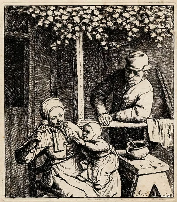 Framed Print : La Poupee Demandee, 1678. Creator: Adriaen van Ostade Framed Print : La Poupee Demandee, 1678. Creator: Adriaen van Ostade