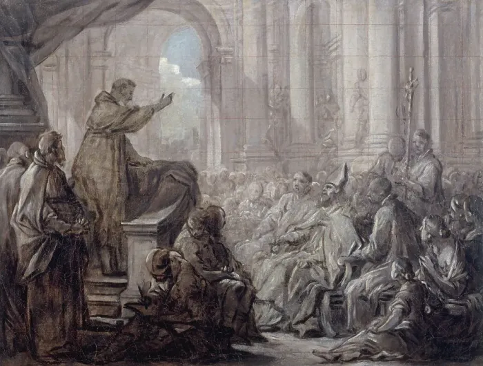 Framed Print : La prédication de saint Augustin devant Valère. Esquisse pour le tableau du chœur de... c1755. Creator: Carle van Loo
