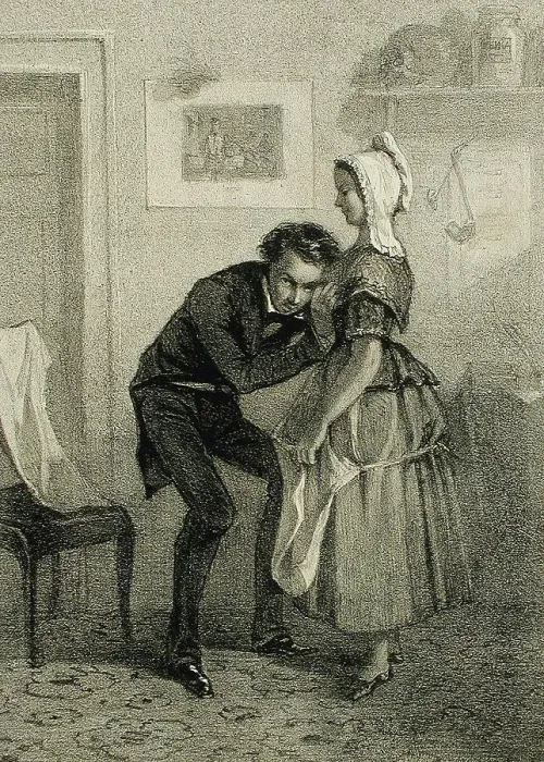 Framed Print : La Premiere auscultation, 1857. Creator: Félicien Rops Framed Print : La Premiere auscultation, 1857. Creator: Félicien Rops