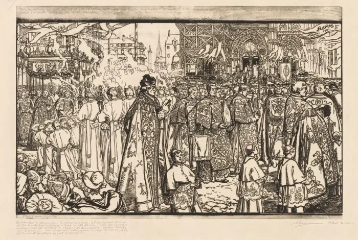 Framed Print : La Procession de la Fete-Dieu a Nantes, 1901. Creator: Auguste Louis Lepere (French Framed Print : La Procession de la Fete-Dieu a Nantes, 1901. Creator: Auguste Louis Lepere (French