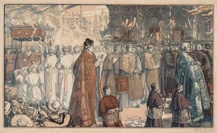 Framed Print : La Procession de la Fete-Dieu a Nantes, 1901. Creator: Auguste Louis Lepere (French Framed Print : La Procession de la Fete-Dieu a Nantes, 1901. Creator: Auguste Louis Lepere (French