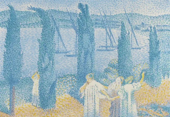 Framed Print : La Promenade Ou Les Cypres, 1897. Creator: Henri-Edmond Cross Framed Print : La Promenade Ou Les Cypres, 1897. Creator: Henri-Edmond Cross