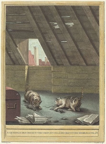 La querelle des chiens et des chats et celle des chats et des souris (The Quarrel of Cats...pub.1759 Creator: Johann Christoph Teucher)