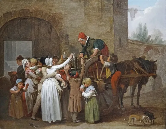 Framed Print : La queue au lait (The queue for milk), c.1796. Creator: Boilly, Louis-Léopold (1761-1845) Framed Print : La queue au lait (The queue for milk), c.1796. Creator: Boilly, Louis-Léopold (1761-1845)