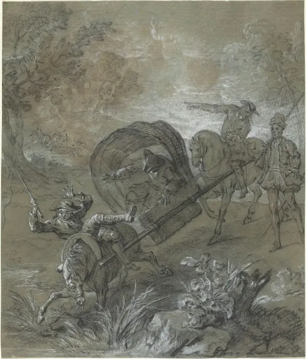 Framed Print : La Rancune en brancard, abattu dans le bourbier, 1726. Creator: Jean-Baptiste Oudry Framed Print : La Rancune en brancard, abattu dans le bourbier, 1726. Creator: Jean-Baptiste Oudry