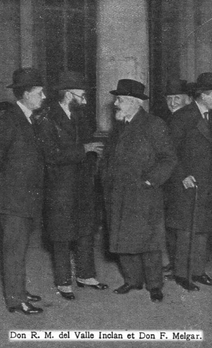 Framed Print : La rencontre, a Paris, de deux personnalites carlistes : Don R.M. del Valle Inclan et... c1916. Creator: Unknown Framed Print : La rencontre, a Paris, de deux personnalites carlistes : Don R.M. del Valle Inclan et... c1916. Creator: Unknown
