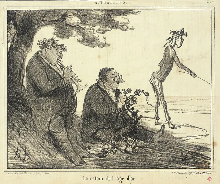 Framed Print : La Retour de l'âge d'or, 1856. Creator: Honore Daumier Framed Print : La Retour de l'âge d'or, 1856. Creator: Honore Daumier