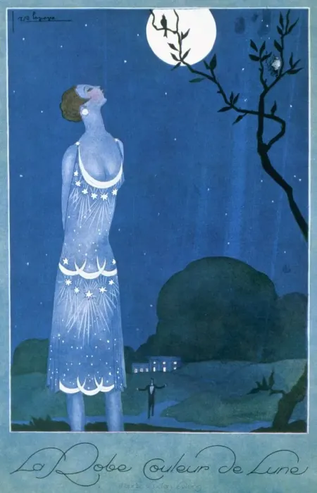 Framed Print : La Robe Couleur de Lune, from Femina, pub. 1925 (pochoir Print) Framed Print : La Robe Couleur de Lune, from Femina, pub. 1925 (pochoir Print)