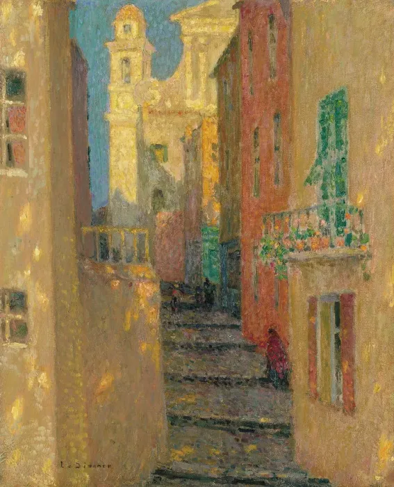 Framed Print : La rue de l Eglise, Villefranche-sur-Mer, 1928. Artist: Le Sidaner, Henri (1862-1939) Framed Print : La rue de l Eglise, Villefranche-sur-Mer, 1928. Artist: Le Sidaner, Henri (1862-1939)