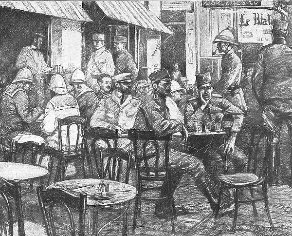 La saison a Salonique juillet 1916. Journees d'attente a Salonique la terrasse d'un café, 1916. Creator: Vladimir Betzitch