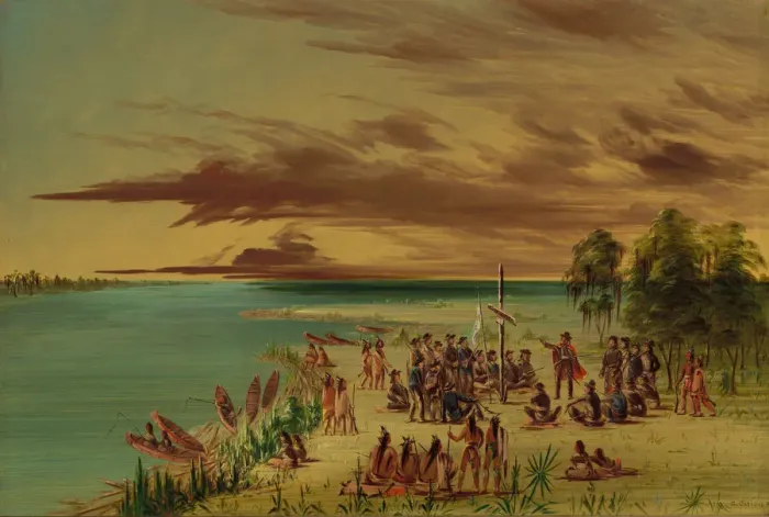 Framed Print : La Salle Claiming Louisiana for France. April 9, 1682, 1847 / 1848. Creator: George Catlin Framed Print : La Salle Claiming Louisiana for France. April 9, 1682, 1847 / 1848. Creator: George Catlin