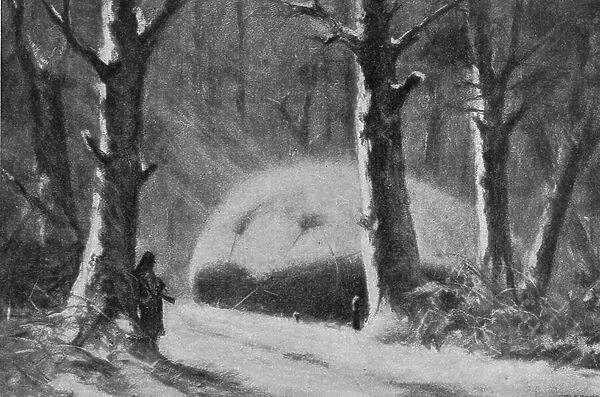 La 'Saucisse'; Garde de nuit d'une saucisse abritee dans un bois, 1916. Creator: Marodon. La 'Saucisse'; Garde de nuit d'une saucisse abritee dans un bois, 1916. Creator: Marodon