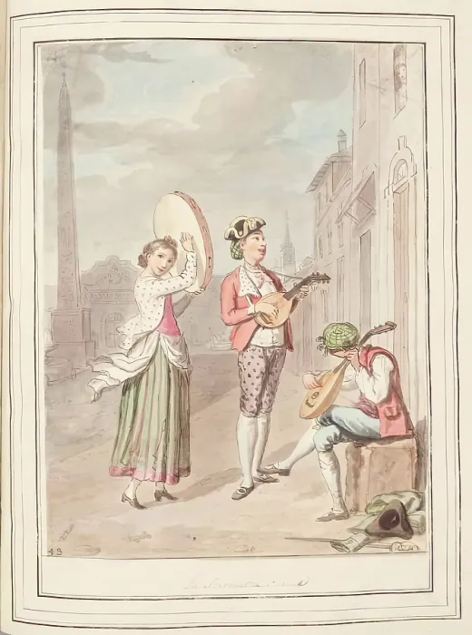 Framed Print : La Serenatta, Rome, leaf from A Collection of Dresses by David Allan Mostly from Nature, 1776 Framed Print : La Serenatta, Rome, leaf from A Collection of Dresses by David Allan Mostly from Nature, 1776
