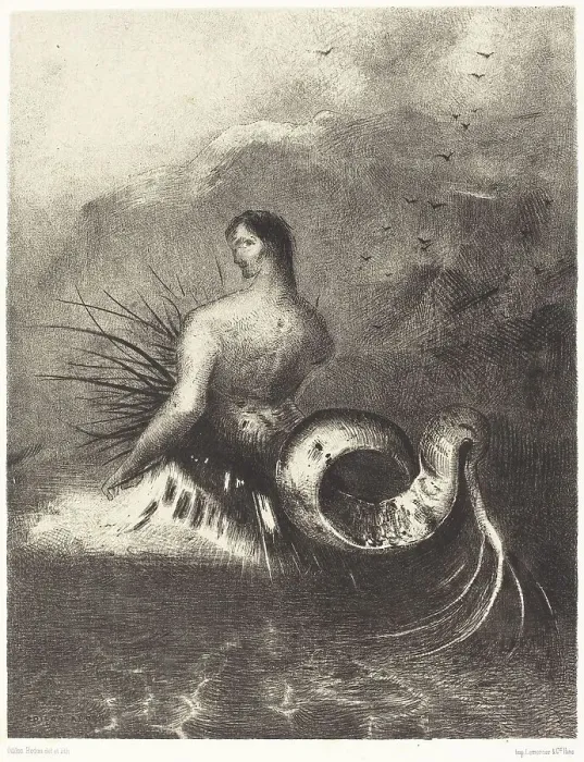 Framed Print : La sirene sortit des flots vetue de dards (The Siren clothed in barbs, emerged from the waves, 1883. Creator: Odilon Redon) Framed Print : La sirene sortit des flots vetue de dards (The Siren clothed in barbs, emerged from the waves, 1883. Creator: Odilon Redon)
