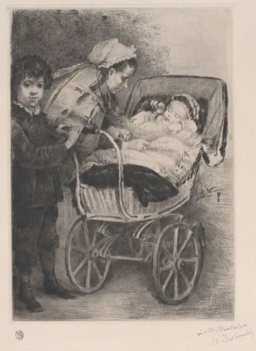 Framed Print : La Sortie de bebe, 1878. Creator: Marcellin-Gilbert Desboutin Framed Print : La Sortie de bebe, 1878. Creator: Marcellin-Gilbert Desboutin