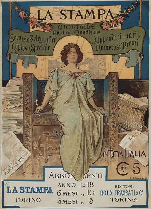 Framed Print : La Stampa, 1898. Creator: Carpanetto, Giovanni Battista (1863-1928) Framed Print : La Stampa, 1898. Creator: Carpanetto, Giovanni Battista (1863-1928)