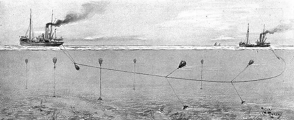 La surveillance de la mer; Les Allemands ont deja seme, dans la mer du Nord, des mines, 1914. Creator: Henri Rudaux