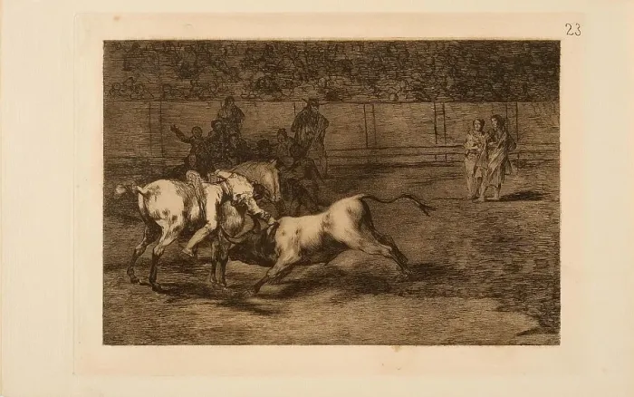 Framed Print : La Tauromaquia: Mariano Ceballos, alias the Indian, kills the bull from his horse, 1815-1816. Creator: Goya, Francisco, de (1746-1828)