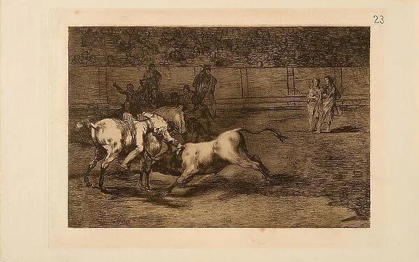 La Tauromaquia: Mariano Ceballos, alias the Indian, kills the bull from his horse, 1815-1816. Creator: Goya, Francisco, de (1746-1828)