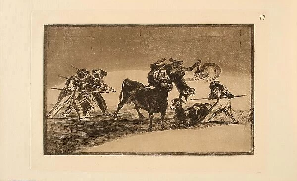 La Tauromaquia: The Moors Use Donkeys as a Barrier to Defend Themselves against the..., 1815-1816. Creator: Goya, Francisco, de (1746-1828)
