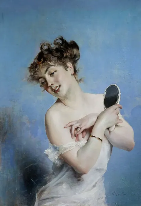 Framed Print : La Toilette (Young Woman in Deshabille with a Mirror), c. 1880 Framed Print : La Toilette (Young Woman in Deshabille with a Mirror), c. 1880