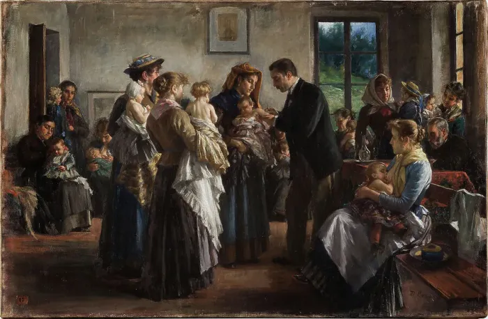 Framed Print : La vaccinazione nelle campagne (Impfung auf dem Lande), 1894. Creator: Cosola, Demetrio (1851-1895) Framed Print : La vaccinazione nelle campagne (Impfung auf dem Lande), 1894. Creator: Cosola, Demetrio (1851-1895)