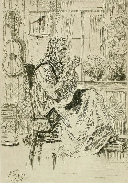 Framed Print : La Vieille à l'aiguille, 1876. Creator: Félicien Rops Framed Print : La Vieille à l'aiguille, 1876. Creator: Félicien Rops