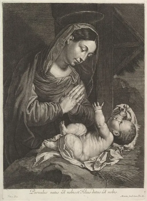 Framed Print : La Vierge adorent l Enfant Jesus. Creator: Jean Morin Framed Print : La Vierge adorent l Enfant Jesus. Creator: Jean Morin