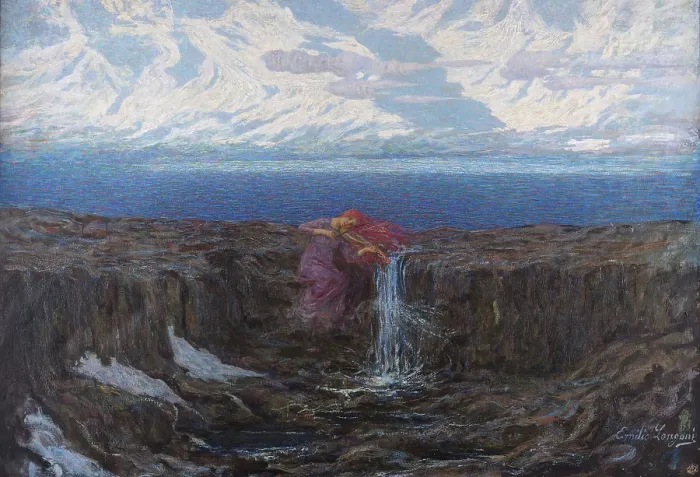Framed Print : La voce del ruscello (The Sound of the Stream), 1904. Creator: Longoni, Emilio (1859-1932) Framed Print : La voce del ruscello (The Sound of the Stream), 1904. Creator: Longoni, Emilio (1859-1932)