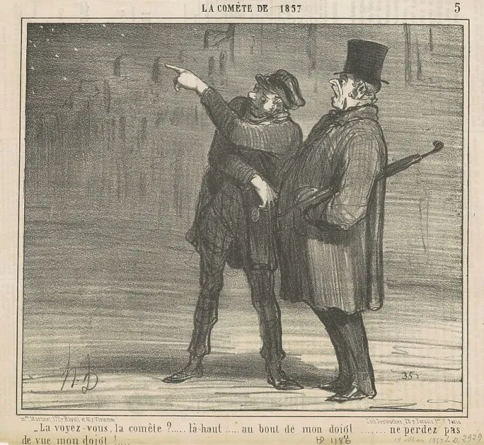 Framed Print : La voyez-vous la comète?... 19th century. Creator: Honore Daumier Framed Print : La voyez-vous la comète?... 19th century. Creator: Honore Daumier