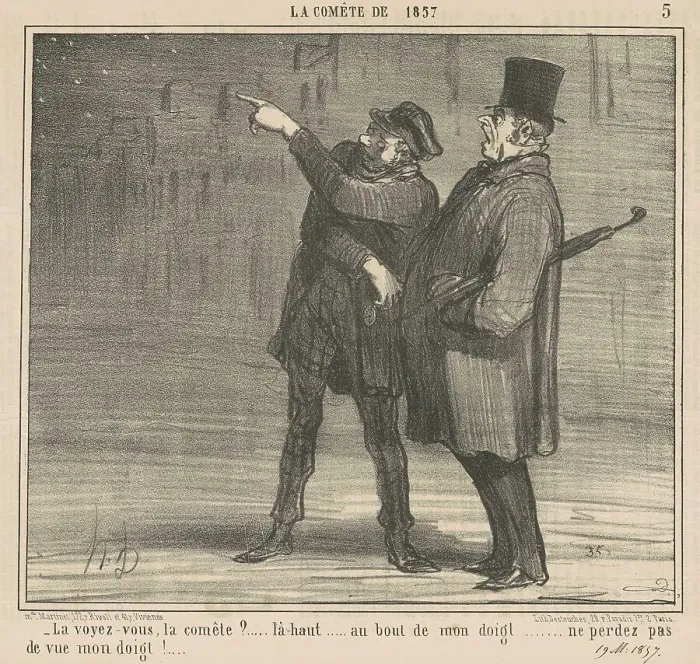Framed Print : La voyez-vous la comète?... La-haut... 19th century. Creator: Honore Daumier Framed Print : La voyez-vous la comète?... La-haut... 19th century. Creator: Honore Daumier