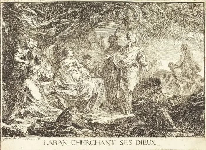 Framed Print : Laban cherchant ses dieux, 1753. Creator: Gabriel de Saint-Aubin Framed Print : Laban cherchant ses dieux, 1753. Creator: Gabriel de Saint-Aubin